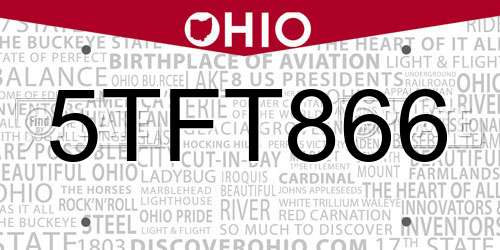 5TFT866 Ohio License Plate