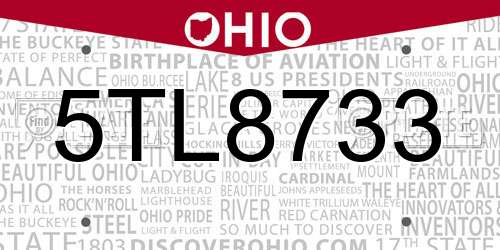 5TL8733 Ohio License Plate