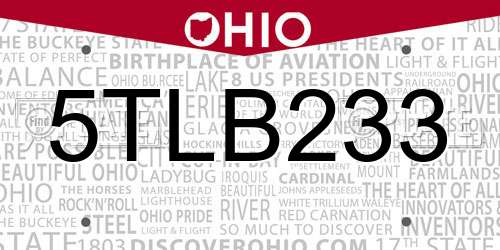 5TLB233 Ohio License Plate