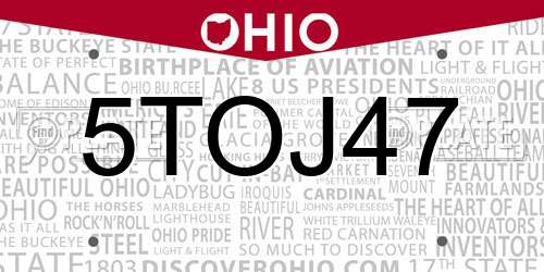 5TOJ47 Ohio License Plate