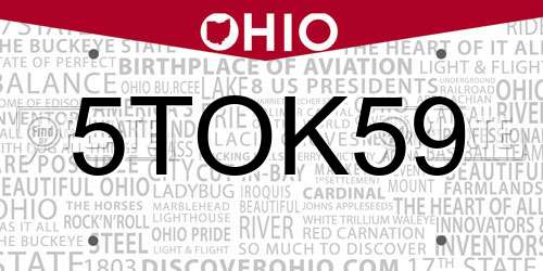 5TOK59 Ohio License Plate
