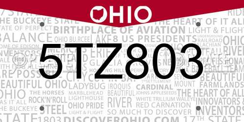 5TZ803 Ohio License Plate