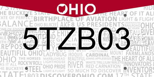 5TZB03 Ohio License Plate