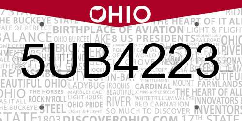 5UB4223 Ohio License Plate