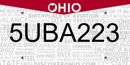 5UBA223 Ohio License Plate