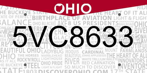 5VC8633 Ohio License Plate