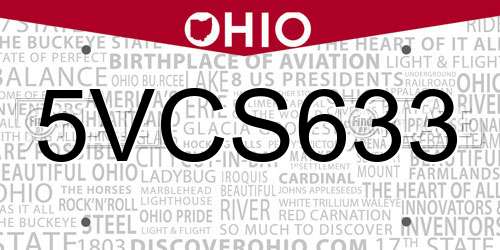5VCS633 Ohio License Plate