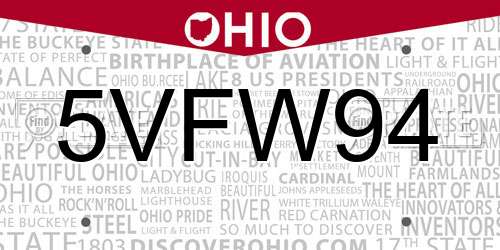 5VFW94 Ohio License Plate