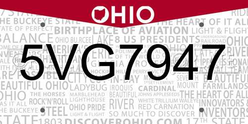5VG7947 Ohio License Plate