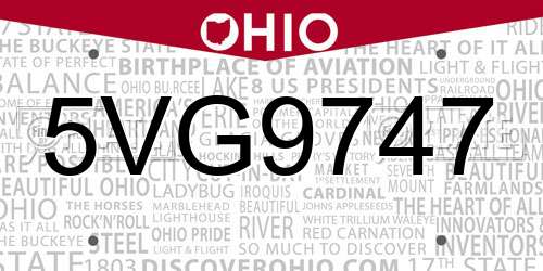 5VG9747 Ohio License Plate
