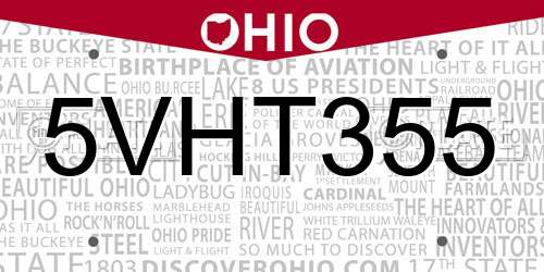 5VHT355 Ohio License Plate