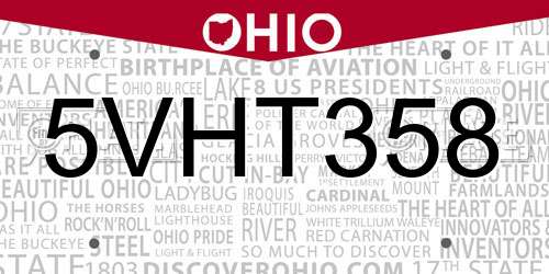 5VHT358 Ohio License Plate