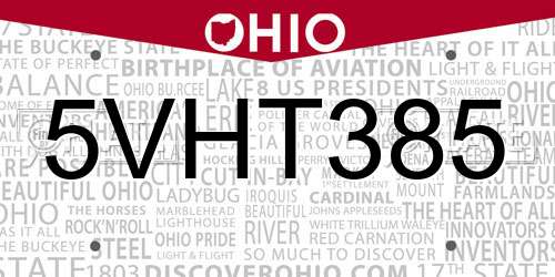 5VHT385 Ohio License Plate