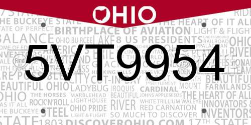 5VT9954 Ohio License Plate