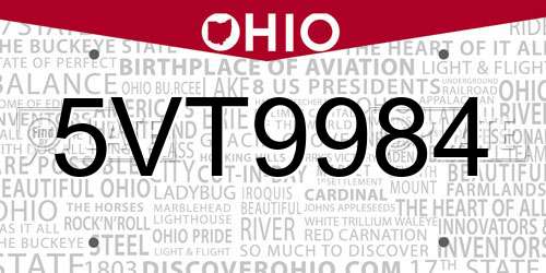 5VT9984 Ohio License Plate