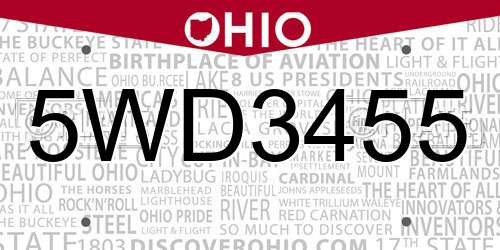 5WD3455 Ohio License Plate