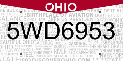5WD6953 Ohio License Plate