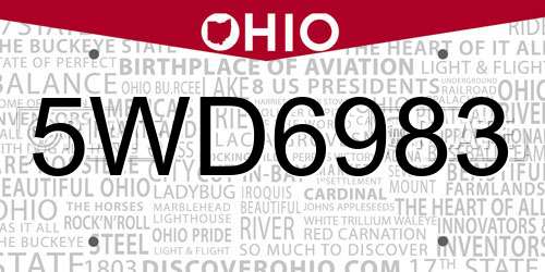 5WD6983 Ohio License Plate