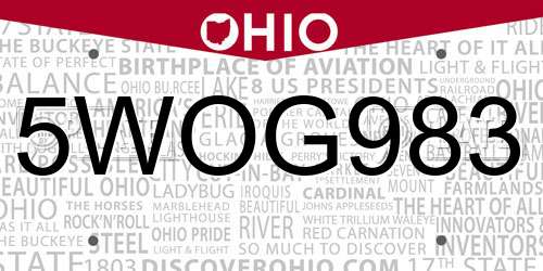 5WOG983 Ohio License Plate