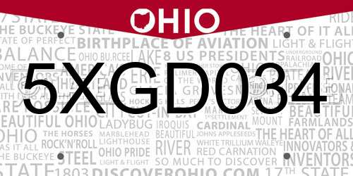 5XGD034 Ohio License Plate