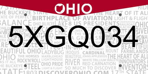 5XGQ034 Ohio License Plate