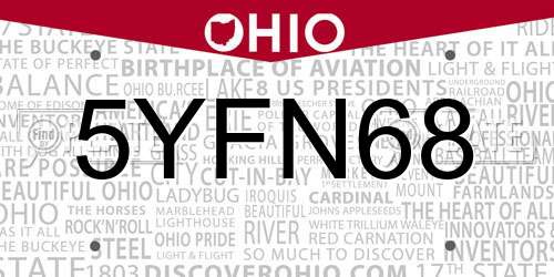5YFN68 Ohio License Plate