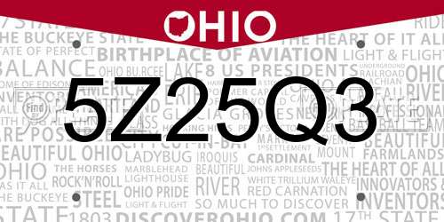 5Z25Q3 Ohio License Plate