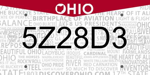 5Z28D3 Ohio License Plate