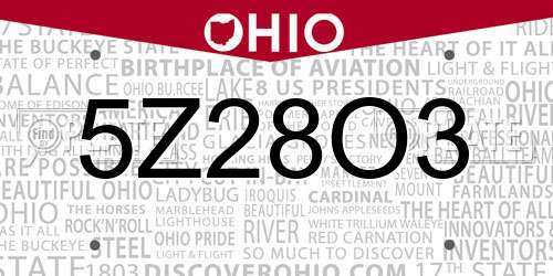 5Z28O3 Ohio License Plate