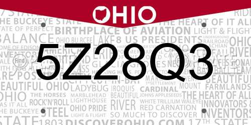 5Z28Q3 Ohio License Plate