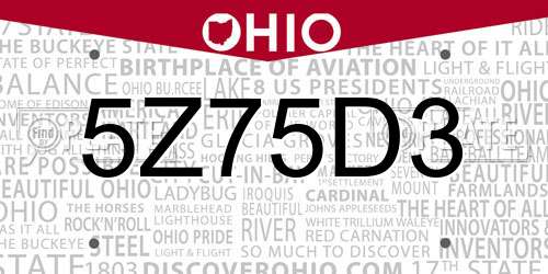 5Z75D3 Ohio License Plate