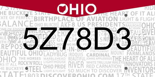 5Z78D3 Ohio License Plate