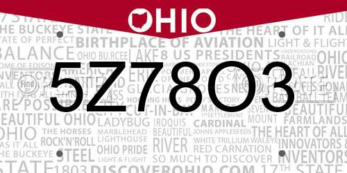 5Z78O3 Ohio License Plate