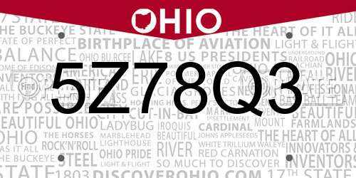 5Z78Q3 Ohio License Plate