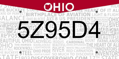 5Z95D4 Ohio License Plate