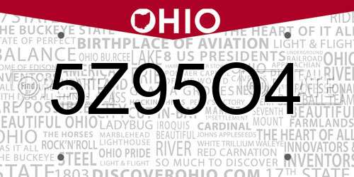 5Z95O4 Ohio License Plate
