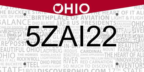 5ZAI22 Ohio License Plate