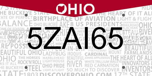 5ZAI65 Ohio License Plate