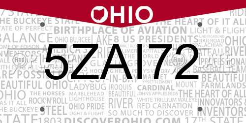 5ZAI72 Ohio License Plate