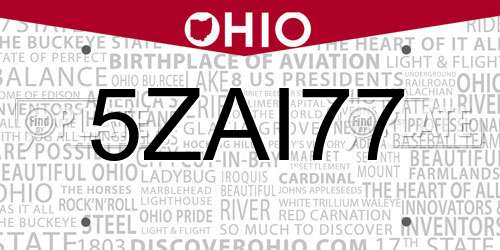 5ZAI77 Ohio License Plate