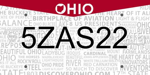 5ZAS22 Ohio License Plate