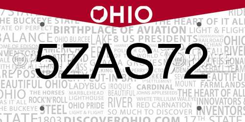 5ZAS72 Ohio License Plate