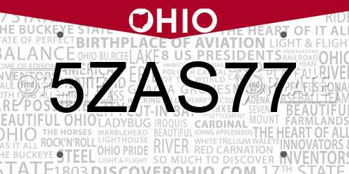 5ZAS77 Ohio License Plate