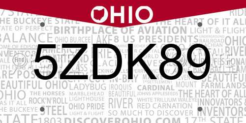 5ZDK89 Ohio License Plate
