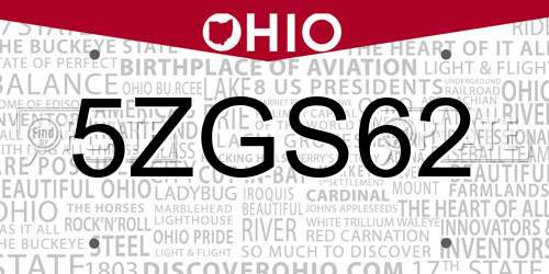 5ZGS62 Ohio License Plate