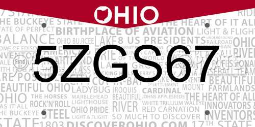 5ZGS67 Ohio License Plate