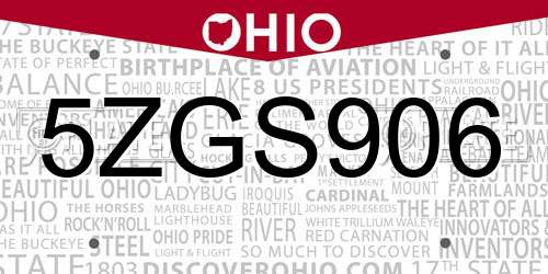 5ZGS906 Ohio License Plate