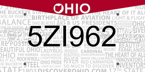 5ZI962 Ohio License Plate