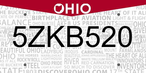 5ZKB520 Ohio License Plate