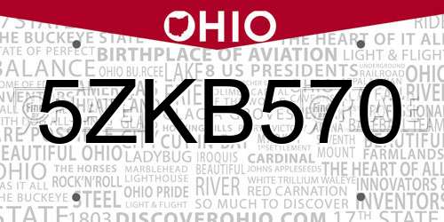 5ZKB570 Ohio License Plate